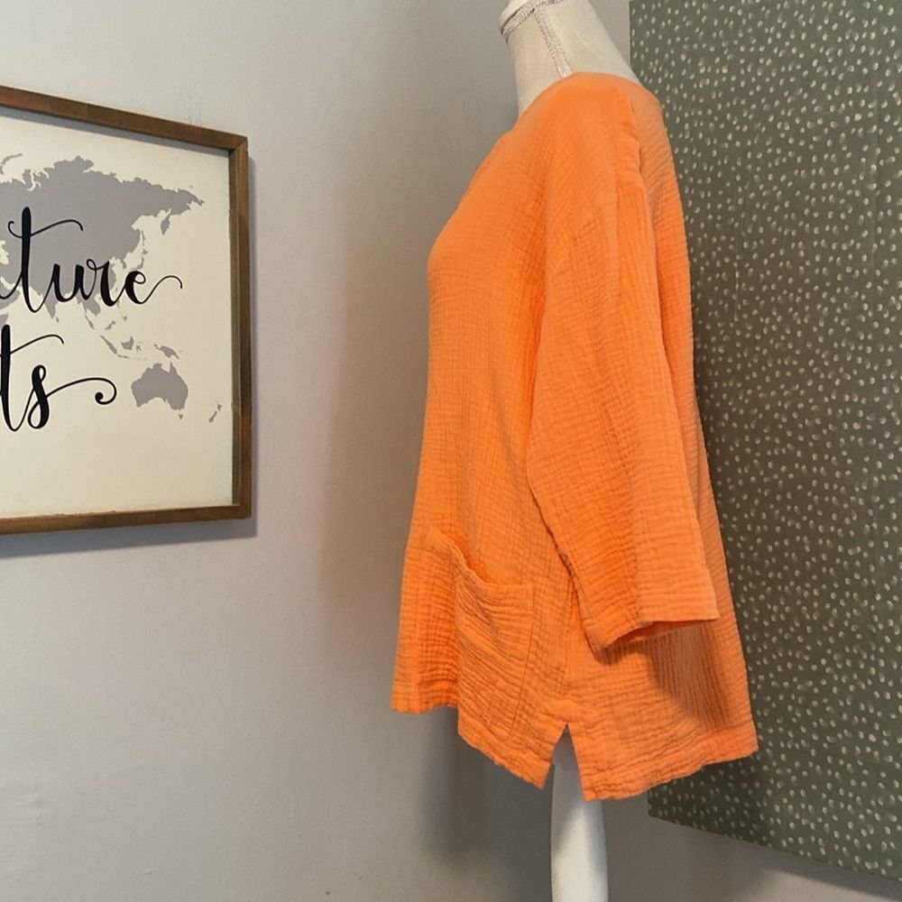 Soft Surroundings Orange Muslin Tunic 3/4 Sleeve V-Neck Blouse Size Medium - Picture 5 of 9